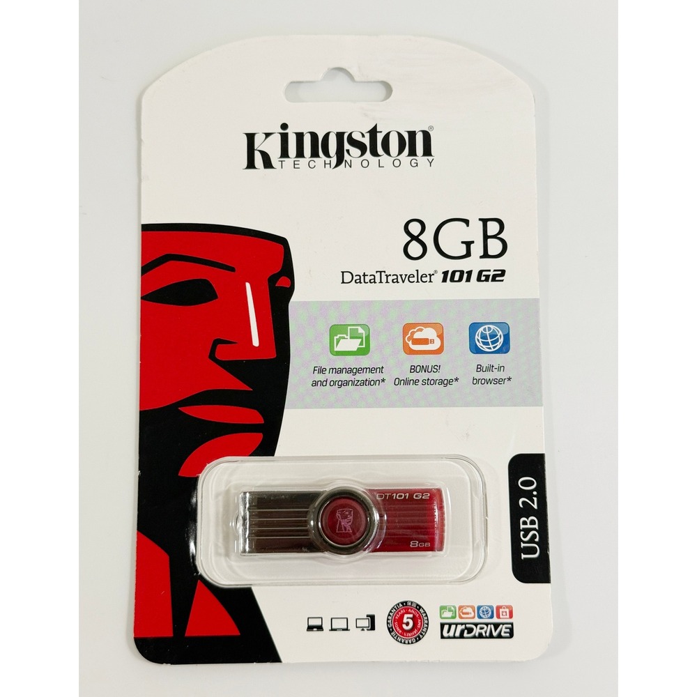 Kingston Flash Drive Unisex 8GB Red DataTraveler 101 G2 USB 2.0 Swivel DT101G2